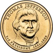1 доллар - 3-й - Томас Джеферсон, США, 2007 год