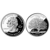25 центов - Штат № 5 Коннектикут, США, 1999 год