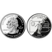 25 центов - Штат № 2 Пенсильвания, США, 1999 год