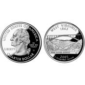 25 центов - Штат № 35 Западная Виргиния, США, 2005 год