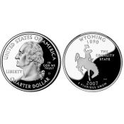 25 центов - Штат № 44 Вайоминг, США, 2007 год