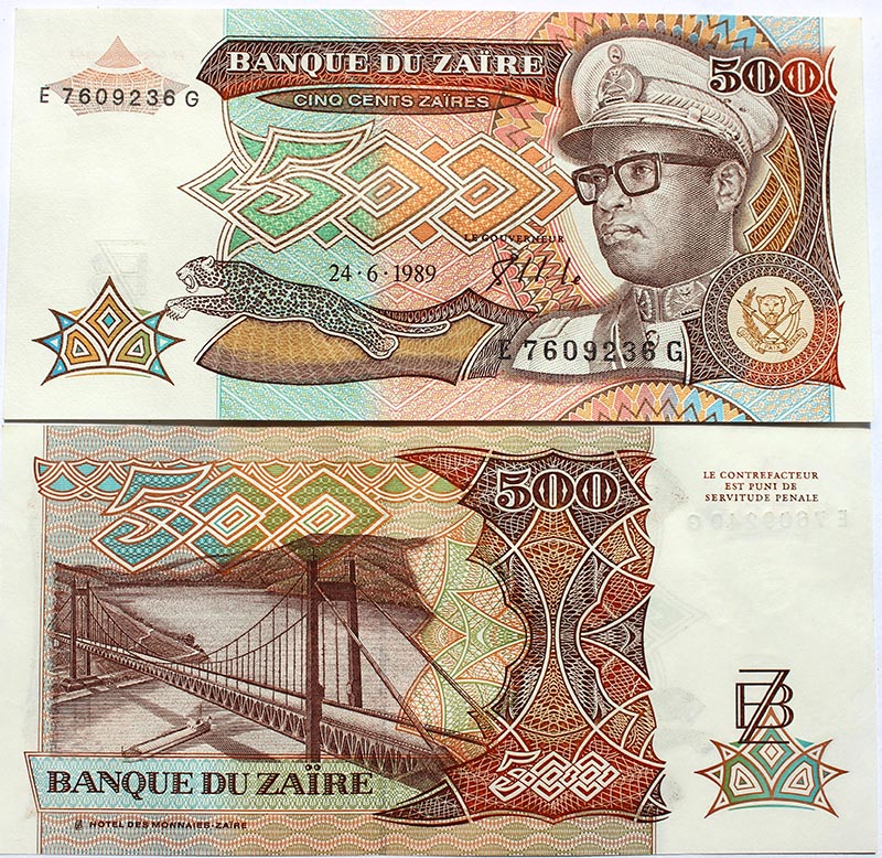 Банкнота 500 заир - Заир, 1989 год, UNC