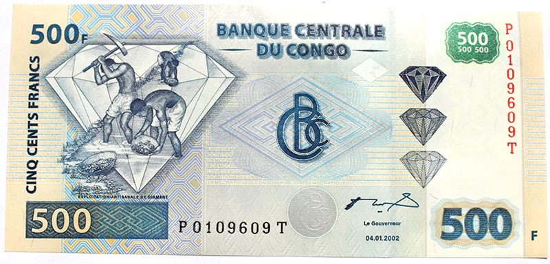 Банкнота 500 франков 2002 года - ДР Конго, UNC
