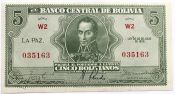 Банкнота 5 боливиано - Боливия, 1938 год, UNC