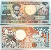 Банкнота 250 гульденов - Суринам, 1988 год, UNC