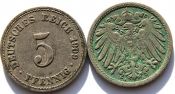5 пфеннигов, Германская империя, 1909 год