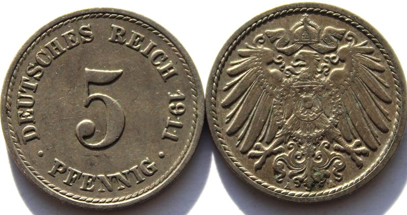 5 пфеннигов, Германская империя, 1911 год