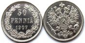 50 пенни - Русская Финляндия, 1907 год, серебро
