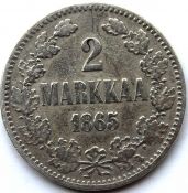 2 марки - Русская Финляндия, 1865 год, серебро