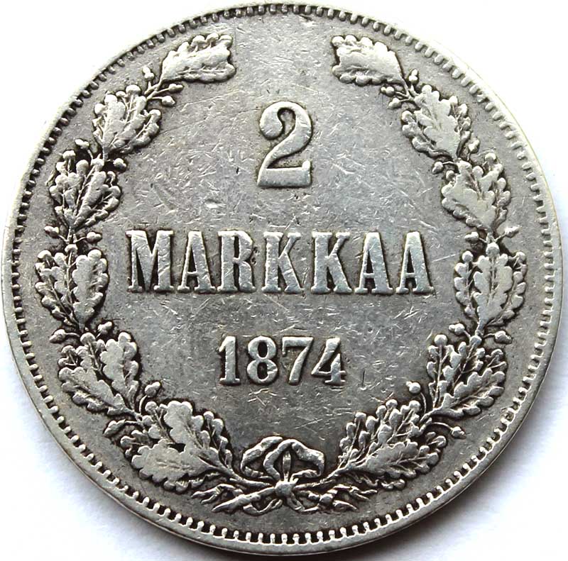 2 марки - Русская Финляндия, 1874 год, серебро