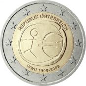 2 евро - 10 лет монетарной политике ЕС (EMU) и введению евро, Австрия, 2009 год, UNC