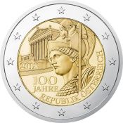 2 евро - 100 лет Австрии, Австрия, 2018 год, UNC