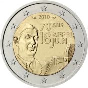 2 евро - 70 лет речи Шарля де Голля «Ко всем французам», Франция, 2010 год, UNC