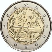2 евро - 75 лет ЮНИСЕФ, Франция, 2021 год, UNC