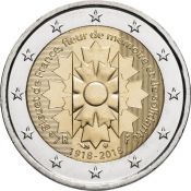 2 евро - 100 лет окончанию Первой Мировой войны, Франция, 2018 год, UNC
