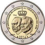 2 евро - 50 лет вступлению на престол Герцога Жана, Люксембург, 2014 год, UNC