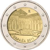 2 евро - ЮНЕСКО - Альгамбра, Хенералифе и Альбасин в городе Гранада, Испания, 2011 год, UNC