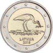 2 евро - Вымирающие виды - Чёрный аист, Латвия, 2015 год, UNC