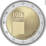2 евро - 100 лет основанию Люблянского университета, Словения, 2019 год, UNC