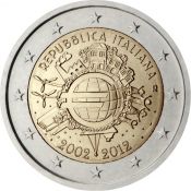 2 евро - 10 лет евро наличными, Италия, 2010 год, UNC