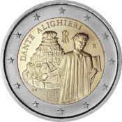 2 евро - 750 лет со дня рождения Данте Алигьери, Италия, 2015 год, UNC