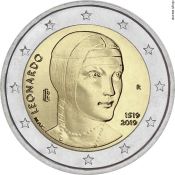 2 евро - 500 лет со дня смерти Леонардо да Винчи, Италия, 2018 год, UNC