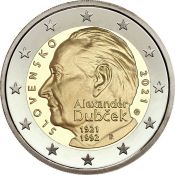 2 евро - 100 лет со дня рождения Александра Дубчека, Словакия, 2021 год, UNC